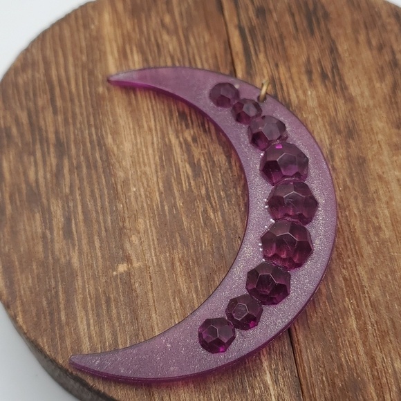 Jewelry - Crescent moon lavender purple pendant large chunky jewelry